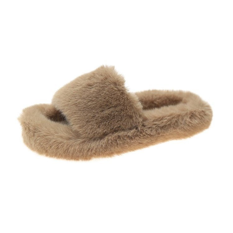 Ladies Fur Slippers Light Board Solid Color Home Shoes Women Shoes