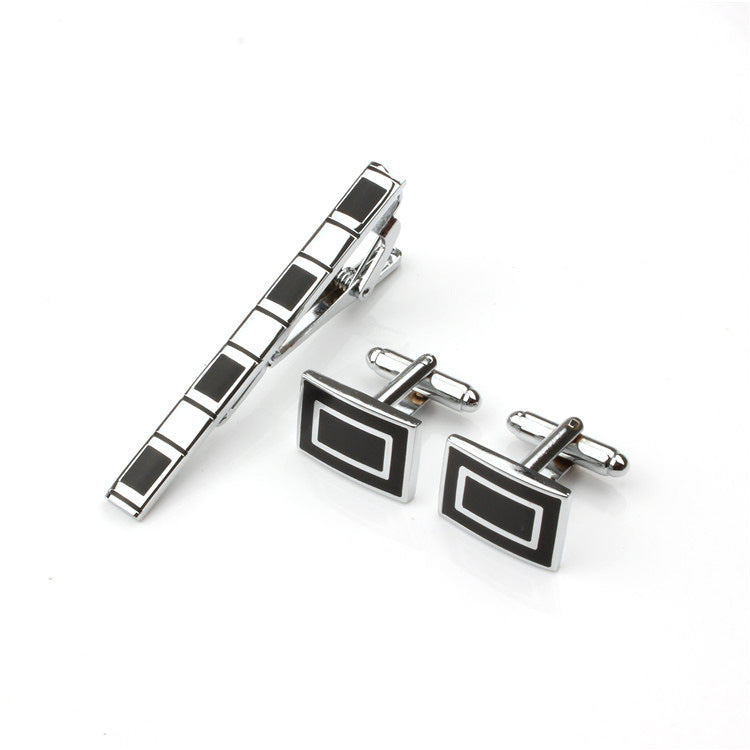 Men's Business Formal Enamel Tie Clip Set Cufflink Set