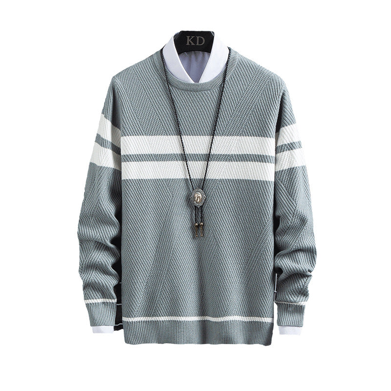 Striped Round Neck Slim Youth Casual Bottoming Sweater