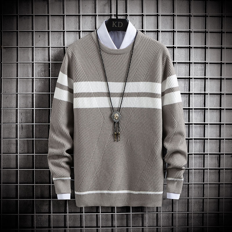 Striped Round Neck Slim Youth Casual Bottoming Sweater