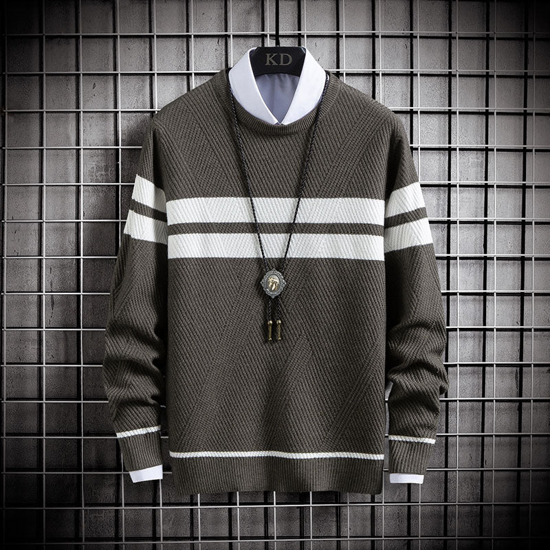 Striped Round Neck Slim Youth Casual Bottoming Sweater