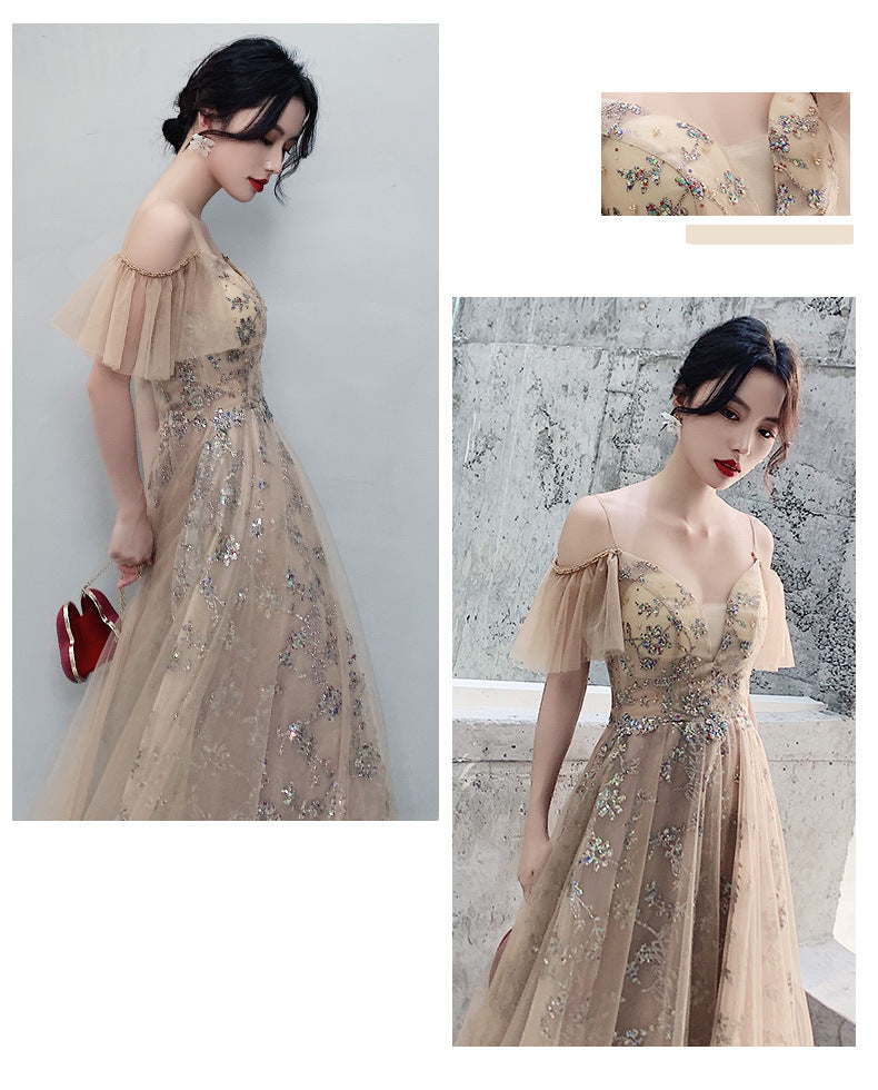 New style Sling Fantasy Fairy Temperament Birthday Party Host Dress Skirt Long