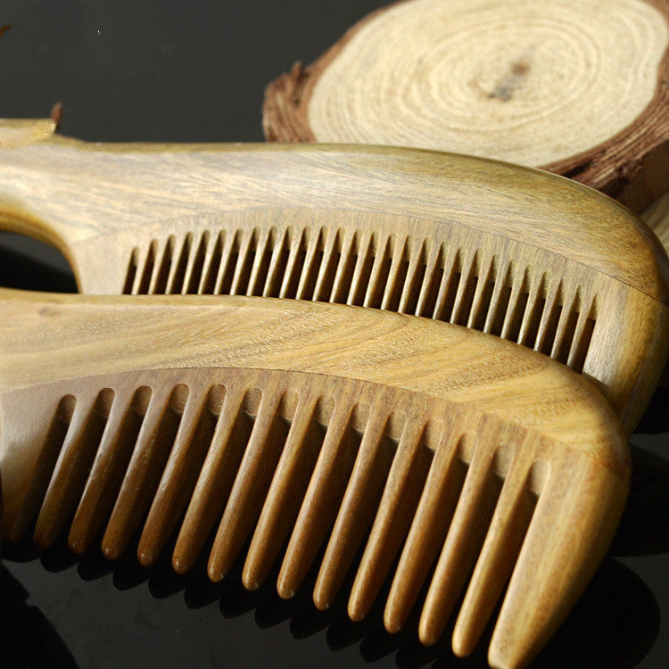 Round Handle Massage Scalp Authentic Green Sandalwood Comb