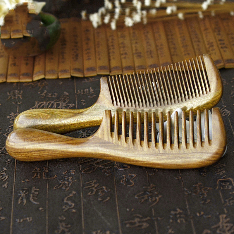 Round Handle Massage Scalp Authentic Green Sandalwood Comb