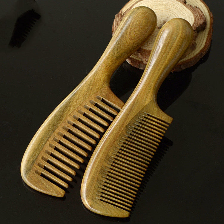 Round Handle Massage Scalp Authentic Green Sandalwood Comb