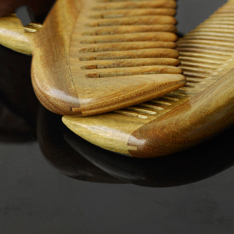 Round Handle Massage Scalp Authentic Green Sandalwood Comb