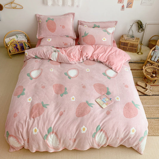 Thick and Warm Snow Fleece Four-Piece Cartoon Fleece Bedding