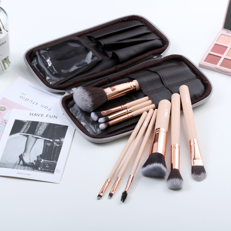 Pink Wooden Handle Makeup Brush Set