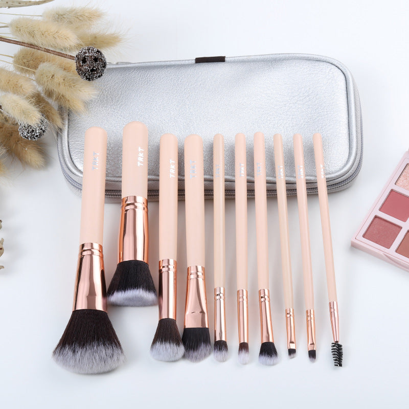 Pink Wooden Handle Makeup Brush Set