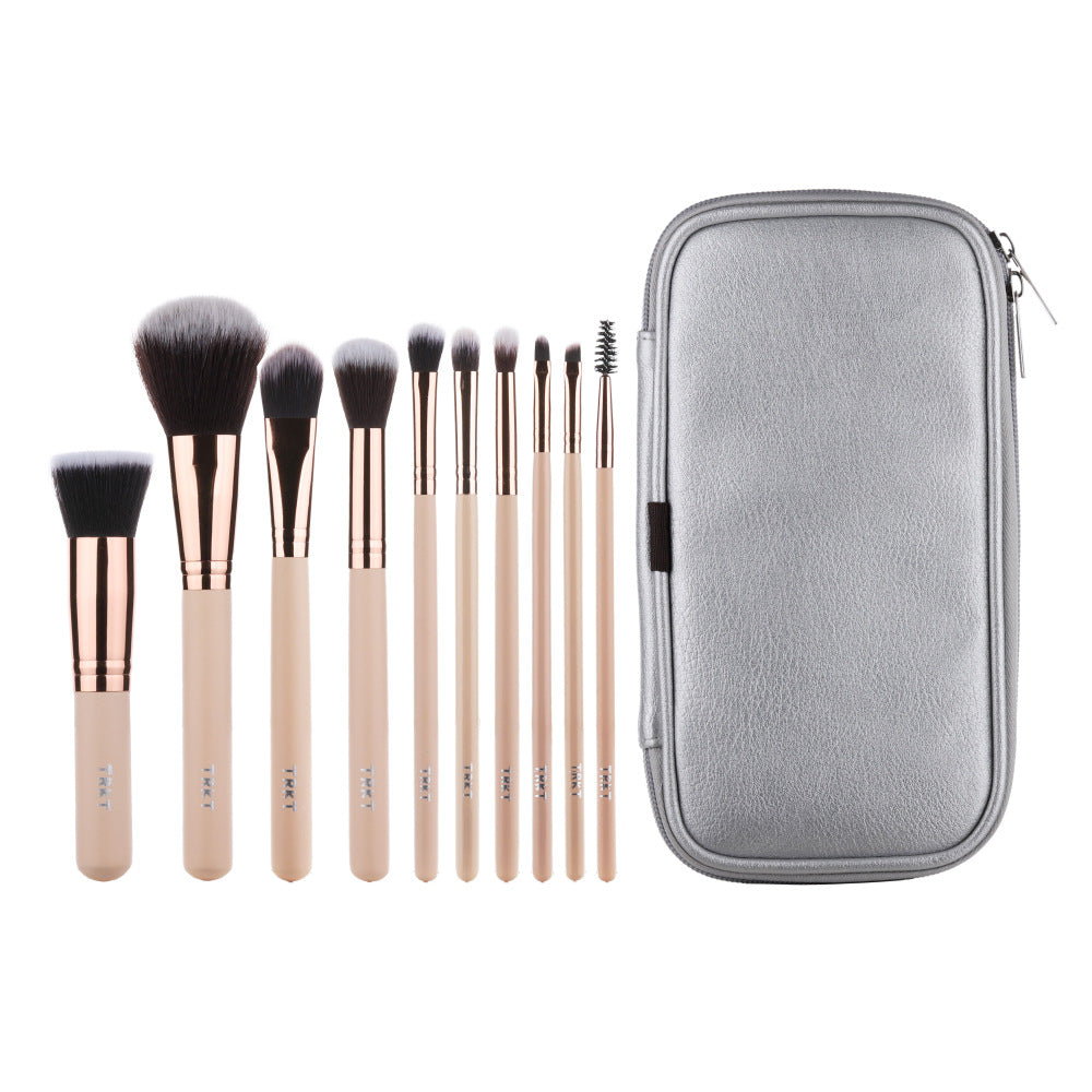 Pink Wooden Handle Makeup Brush Set