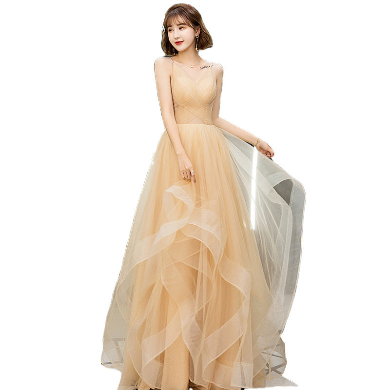 Thin Puff Skirt Sling Banquet Evening Dress