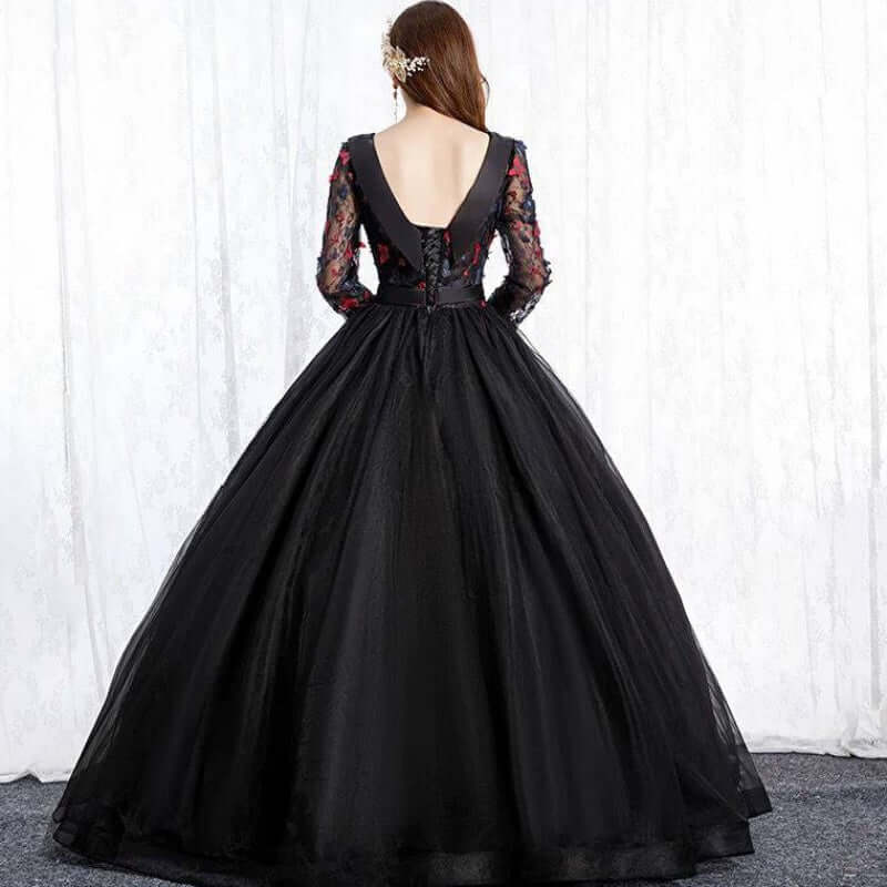 Black Park Collar Evening Dress Solo Host Performance, Pettiskirt Long Female