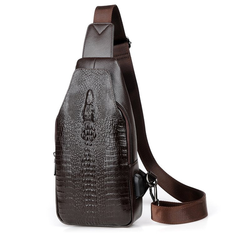 Men's New Crocodile Pattern Chest Bag Shoulder Bag Fashion Trend Messenger Bag