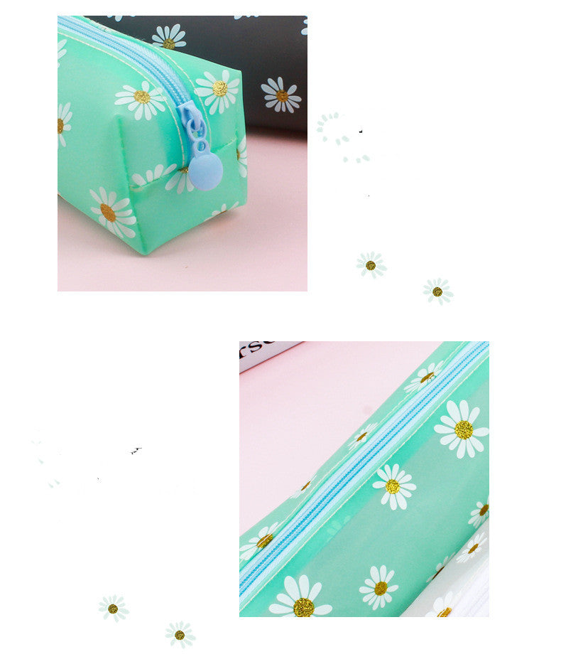 Transparent Tpv Girl Cosmetics Daisy Storage Bag Student Pencil Case