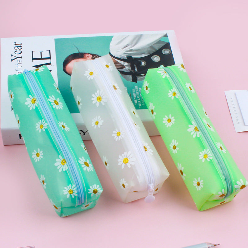 Transparent Tpv Girl Cosmetics Daisy Storage Bag Student Pencil Case