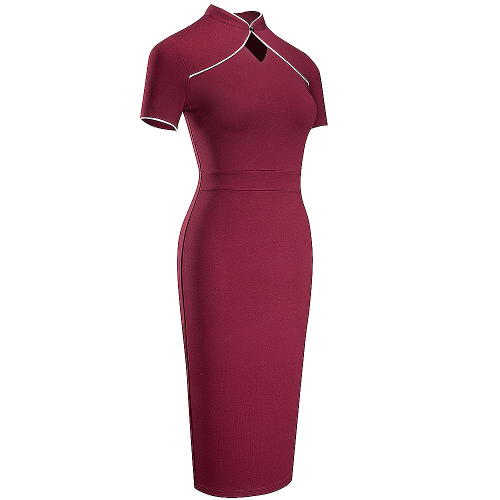 New Retro Stand Collar Hollow Slim Fit Hip Dress