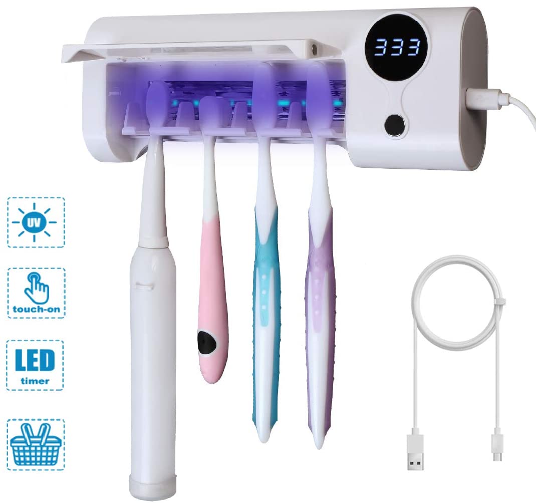 Toothbrush disinfector with UV light