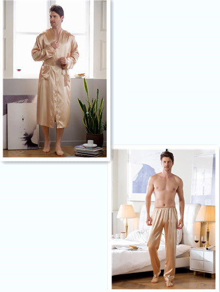 Men's Home Wear Mid-length Cardigan Simulation Silk Nightgown