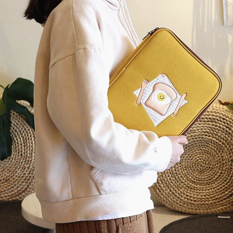 Compatible with Apple, Embroidery Toast Ipad Tablet Laptop Liner Bag 11 Inch 13 Inch Digital Storage Bag