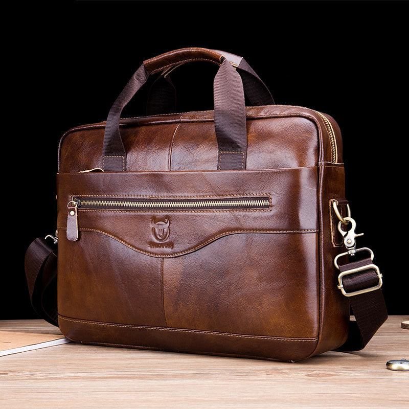 Captain Cattle Leather Goods Laptop Computer Briefcase Men's Leather Shoulder Messenger Bag Top Layer Cowhide Business Briefcase