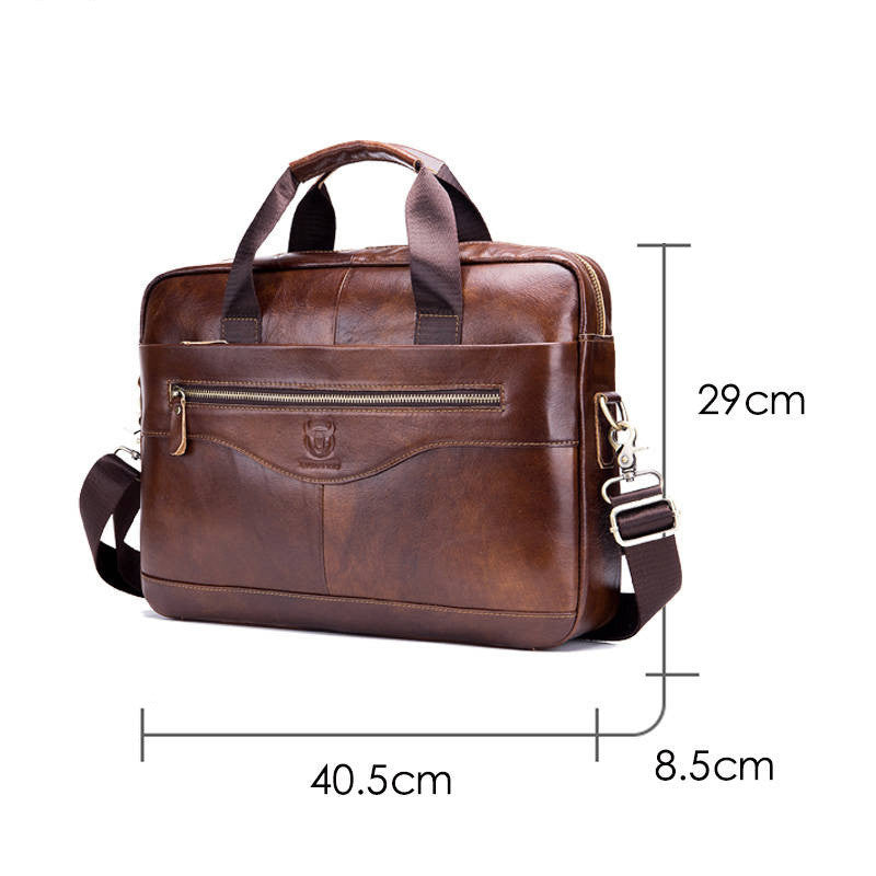 Captain Cattle Leather Goods Laptop Computer Briefcase Men's Leather Shoulder Messenger Bag Top Layer Cowhide Business Briefcase