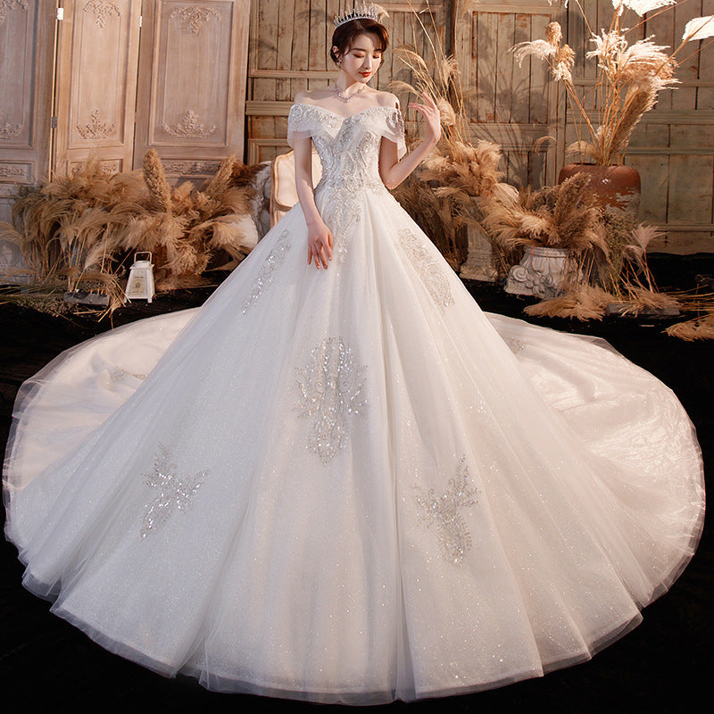 Wedding Dress Trailing Heavy Industry One-shoulder Bridal Temperament Female Forest Super Fairy Dream Starry Sky Skirt