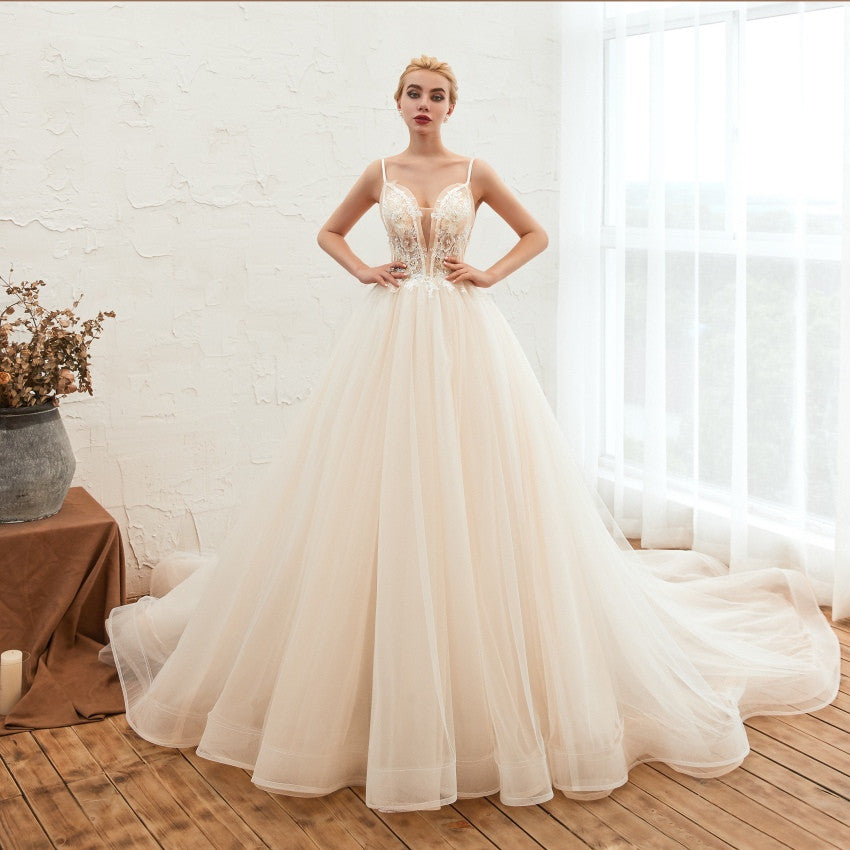 Starry Sky Luxury ig Tail Is Thin Baeakless Dream Master Wedding Dress