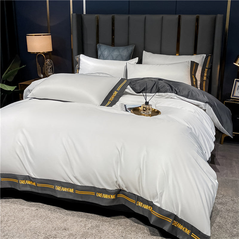 Summer Ice Silk Four-piece Light Luxury Style Nude Bed Sheet Bed Sheet Quilt Cover Nordic Style Ins Silk Bedding