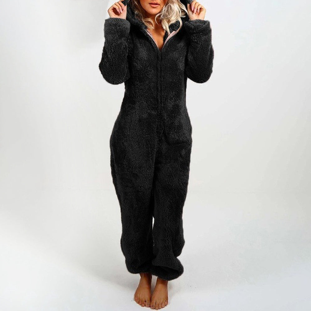 Women'S Plush Thick Plush Plush Jumpsuit Hooded Pajamas Parent-Child Wear