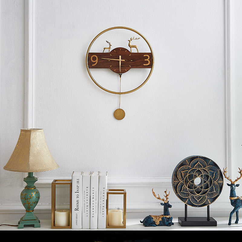 Creative Brass Wall Clock For Bedroom Guest Room Without Perforation Mute Wall Clock Decoration