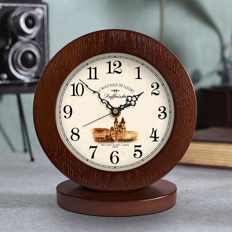 Living Room American Simple Wooden Clock Table Clock Mute Modern Bedroom Table Clock