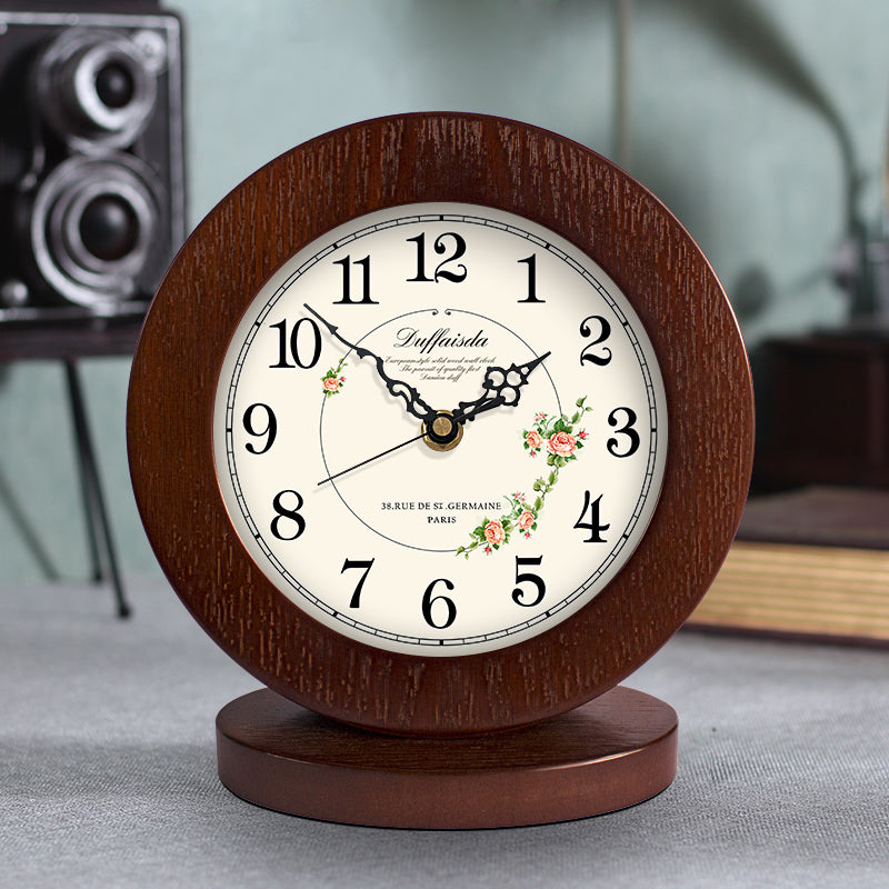 Living Room American Simple Wooden Clock Table Clock Mute Modern Bedroom Table Clock