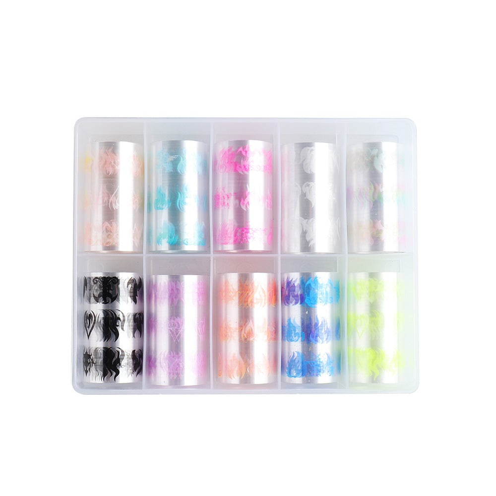 New Nail Art Flame Star Sticker Ins Color Fluorescent Flame Boxed Transfer Sticker Set