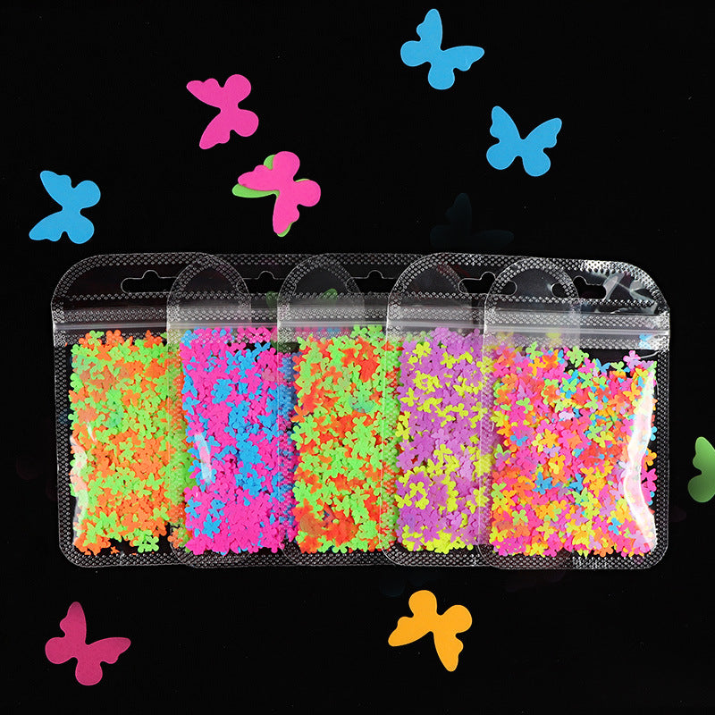 Multicolor Medium Butterfly Nail Sequins In Bone Bag