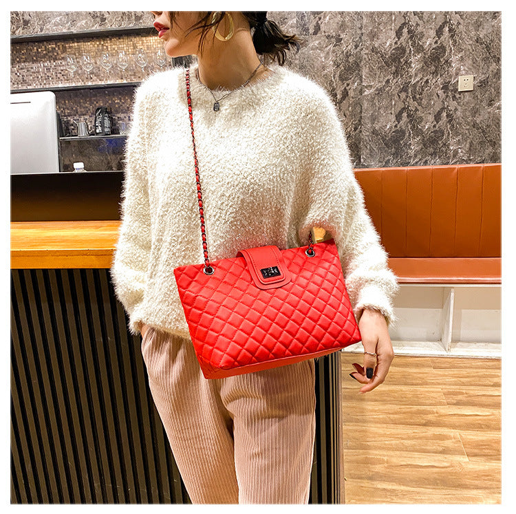 Lingge Large-Capacity Bag Women'S Bag New Trendy Fashion All-Match Chain Shoulder Messenger Bag Net Red Tote Bag