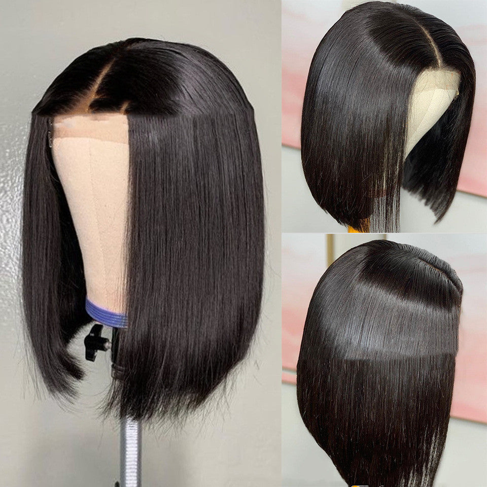 2020 Tongcan Hot Sale European And American Front Lace Wig With Side Black Short Straight Hair Color Size Can Be Customized