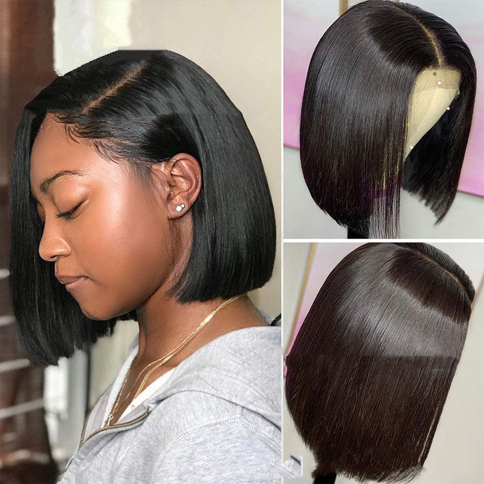 2020 Tongcan Hot Sale European And American Front Lace Wig With Side Black Short Straight Hair Color Size Can Be Customized