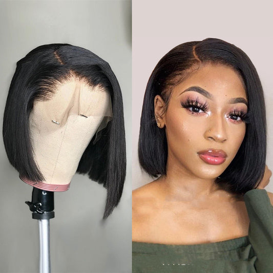 2020 Tongcan Hot Sale European And American Front Lace Wig With Side Black Short Straight Hair Color Size Can Be Customized