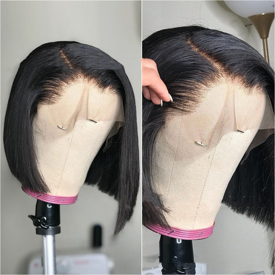 2020 Tongcan Hot Sale European And American Front Lace Wig With Side Black Short Straight Hair Color Size Can Be Customized