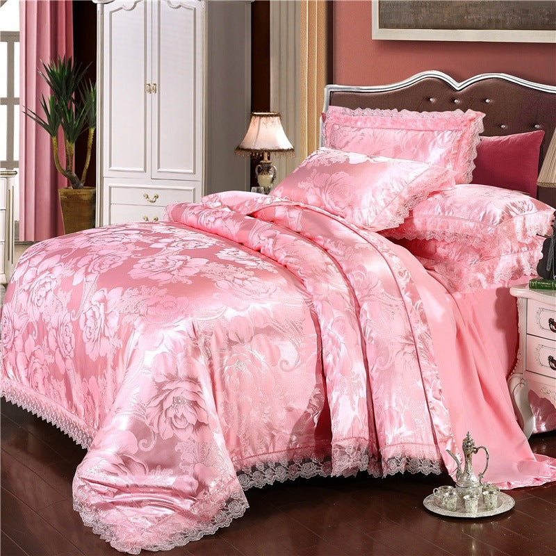 Satin Jacquard Three-Piece Fitted Sheet Set Bedding Set