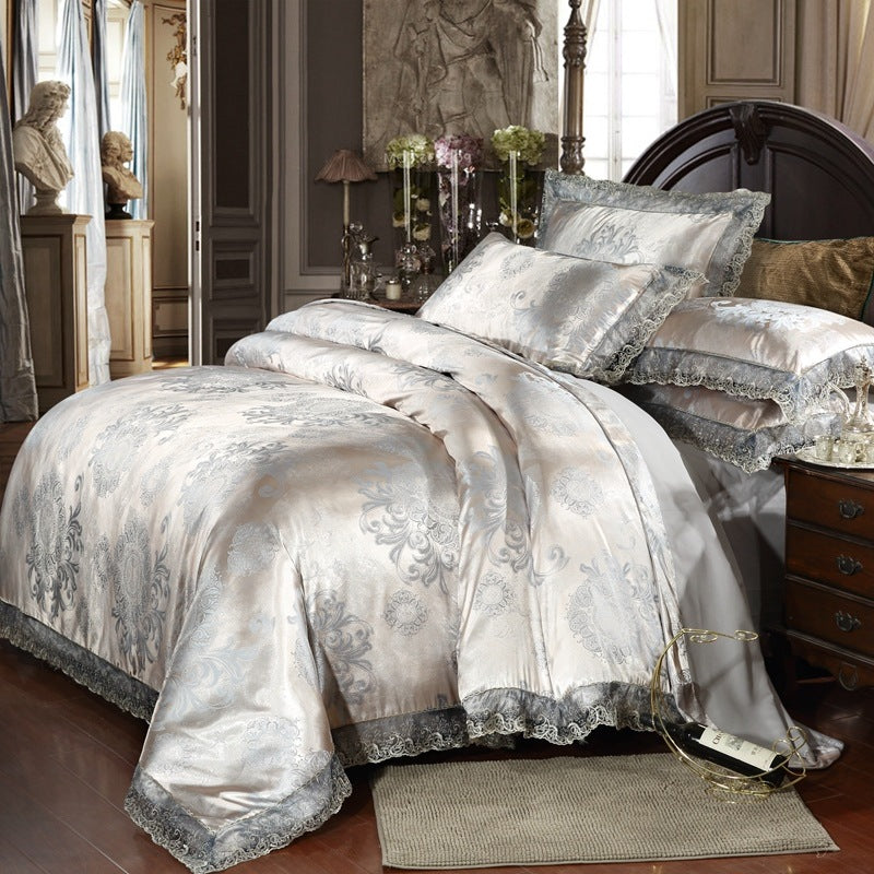 Satin Jacquard Three-Piece Fitted Sheet Set Bedding Set