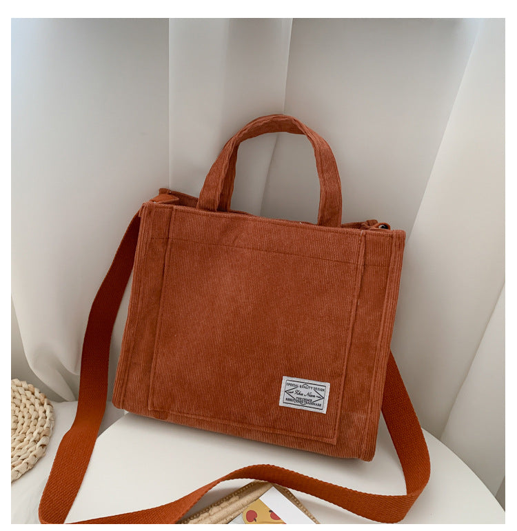 One-Shoulder Crossbody Corduroy Canvas Bag