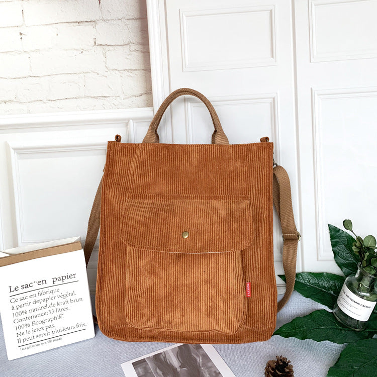 New Corduroy Messenger Bag Female Korean Student Canvas Bag Large-Capacity Literary And Artistic Simple Canvas Handbag