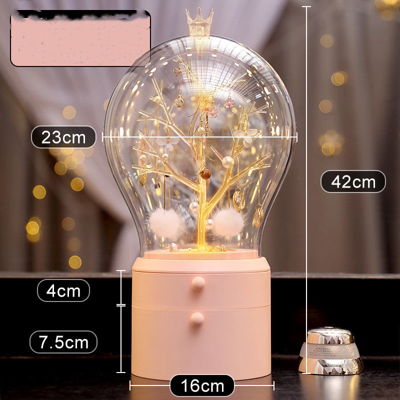 LED Light Makeup Organizer Transparent Jewelry Storage Box Portable 360 Both Rotate Earrings Necklace Rack