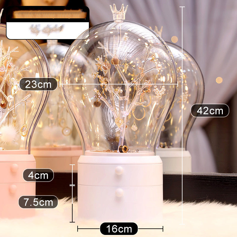 LED Light Makeup Organizer Transparent Jewelry Storage Box Portable 360 Both Rotate Earrings Necklace Rack