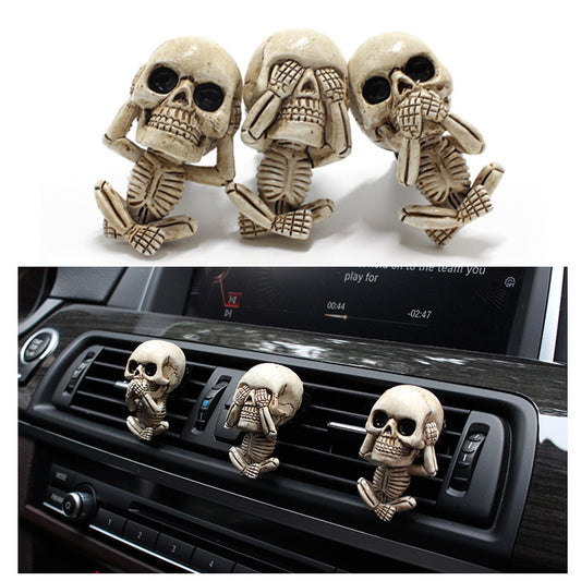 Skull Car Ornaments Air Outlet Ghost Head Three-piece Interior Pendant Decoration Ornament Ghost Head Desktop Figurines Decor