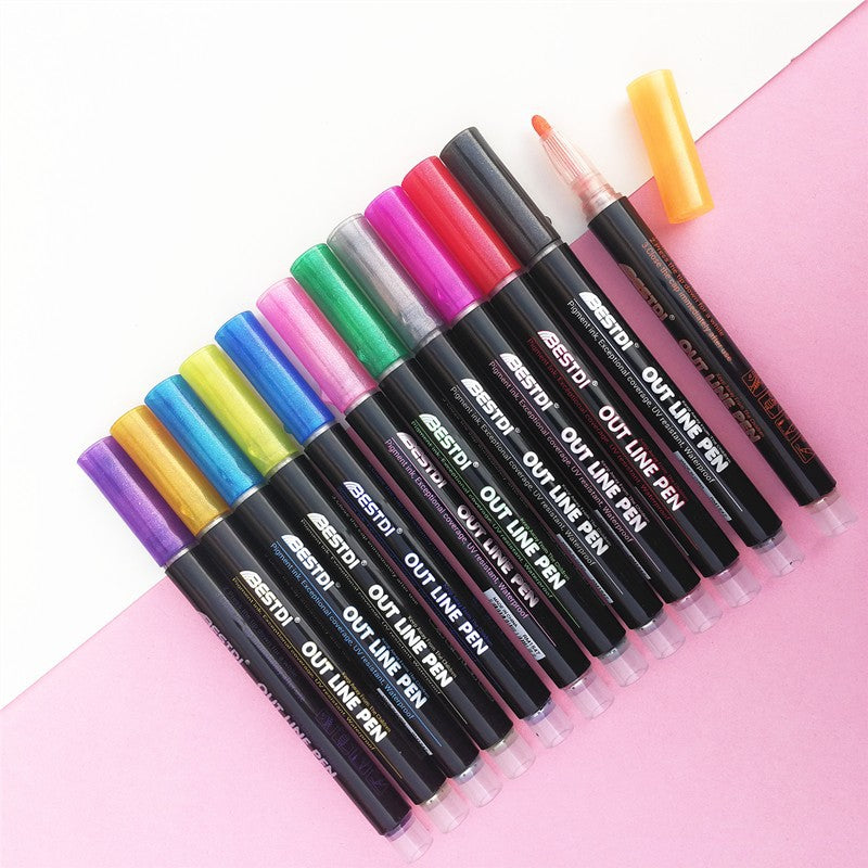 Contour Pen 12 Color Double Line Pen Flashing Highlighter Marker Pen