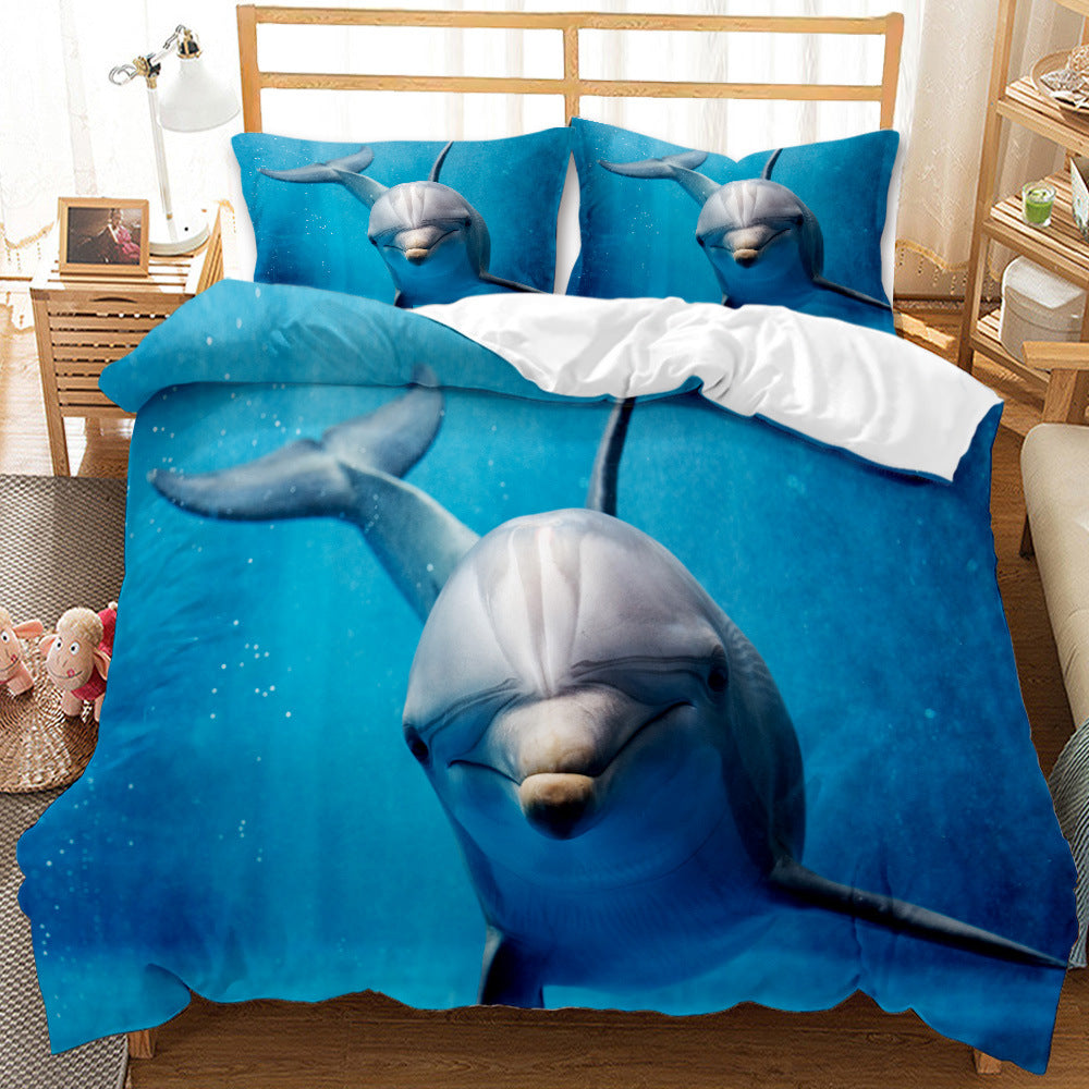 Underwater World Whale Shark Cross-Border Foreign Trade Quilt Cover Three-Piece Set Four-Piece 3D Digital Printing Brushed BeddingSet