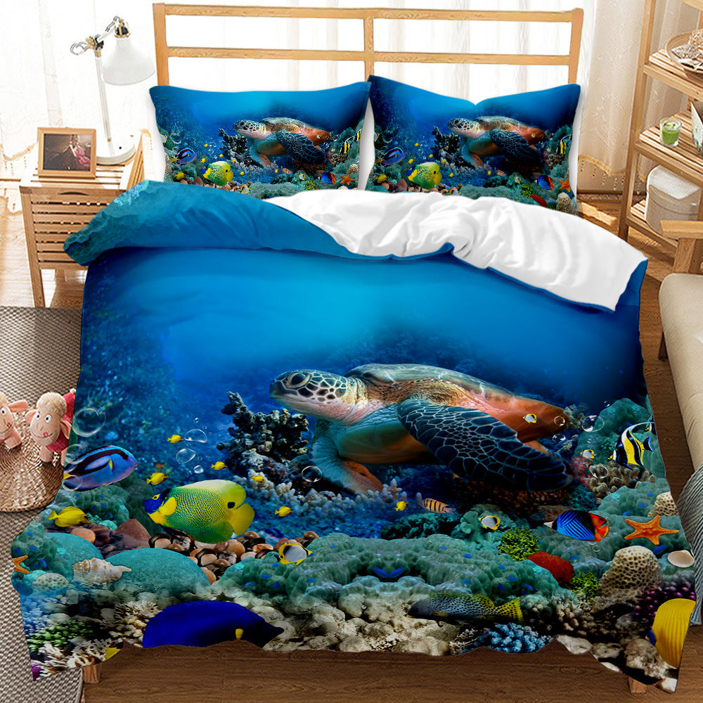 Underwater World Whale Shark Cross-Border Foreign Trade Quilt Cover Three-Piece Set Four-Piece 3D Digital Printing Brushed BeddingSet