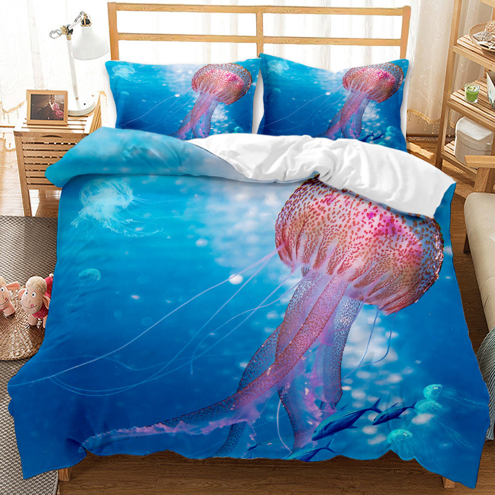 Underwater World Whale Shark Cross-Border Foreign Trade Quilt Cover Three-Piece Set Four-Piece 3D Digital Printing Brushed BeddingSet